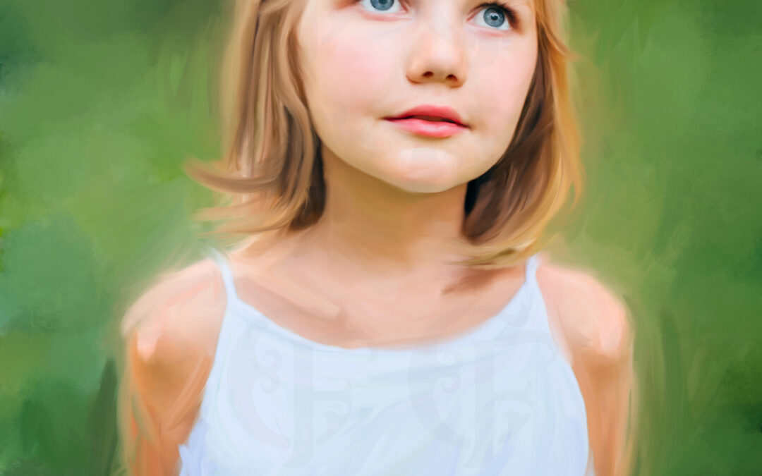 Girls Mix Media Painted Portrait from Photo on Stretched Canvas , Alabama