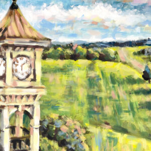Buy Carol Ferguson Art Canvas Prints Prattville Alabama's Clock Tower looking over robert trint jones prattville